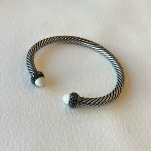 David Yurman small agate and black diamond small sterling silver cable bracelet